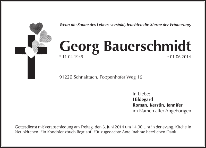  Traueranzeige für Georg Bauerschmidt vom 04.06.2014 aus Pegnitz-Zeitung